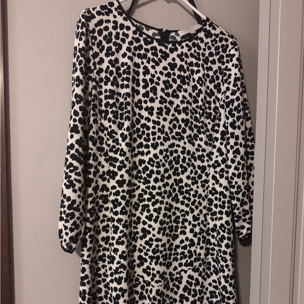 LOFT Black and White Leopard Print Long Sleeved Dress